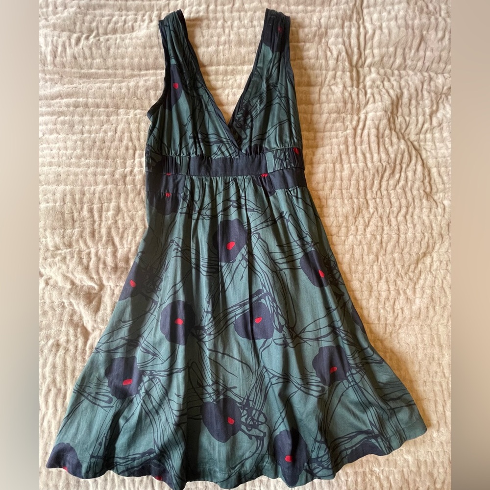 MARC JACOBS Sumi Blossom Teal Blue Dress Vintage Floral Fit Flare Retro 8 NWOT